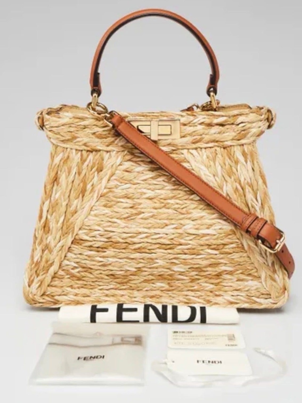 FENDI Peekaboo Iseeu Medium size. Raffia / Calf leather. RARE UNICORN! NWT! - Picture 1 of 15